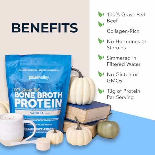 Paleovalley bone broth protein benefits with pumpkins and books